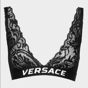 VERSACE black lace logo bralette